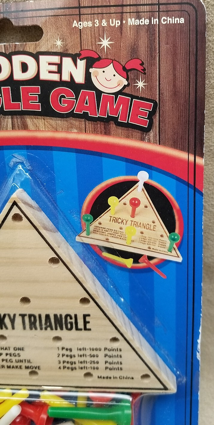 1 NEW WOODEN TRICKY TRIANGLE GAME BRAIN TEASER PEG CHALLENGE IQ TEST PARTY FAVOR