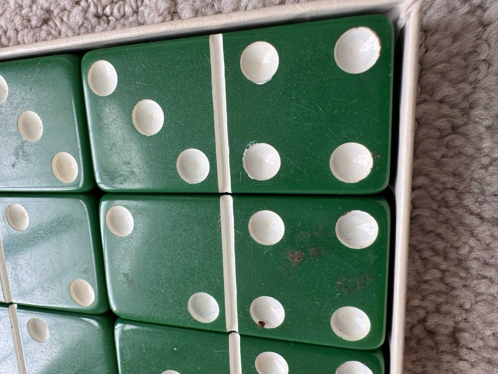 Vintage Puremco Marblelike Dominoes #616 Kelly Green Standard Domino Set In Box