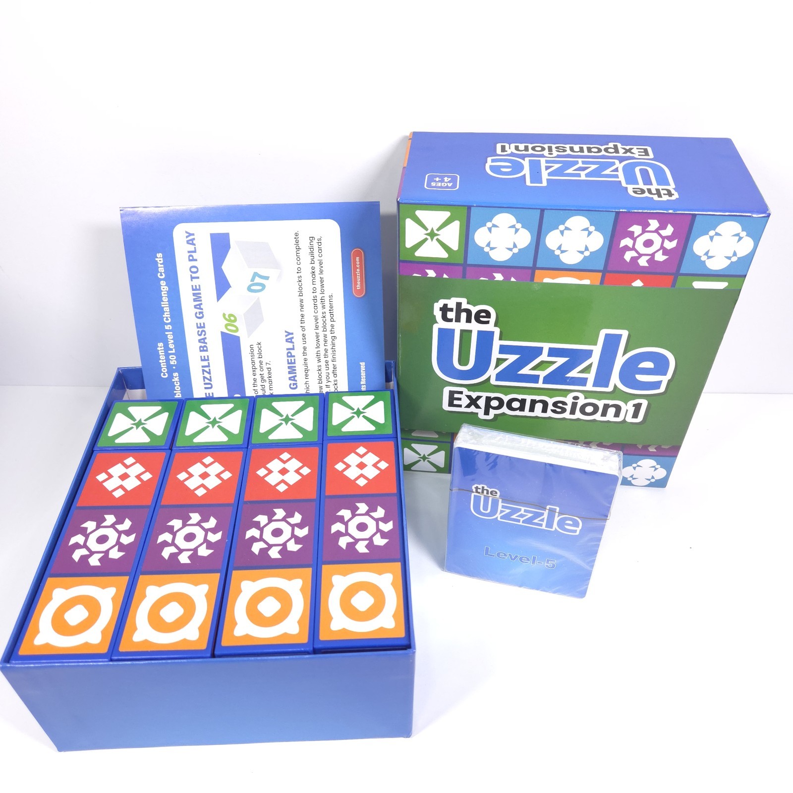 The Uzzle Base Game + Expansion 1 Complete Puzzle Blocks Cards Brain Game