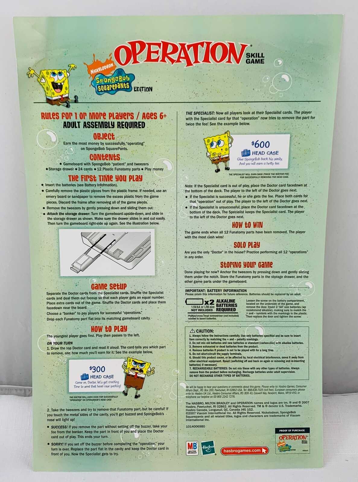 2005 Spongebob Operation Game by Milton Bradley Complete in Great Cond FREE SHIP
