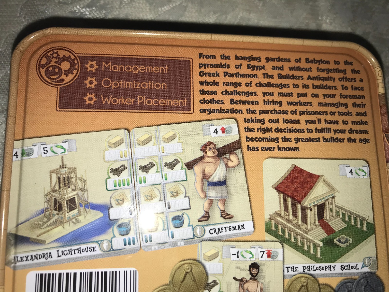 ASMODEE BLD02 Rare THE BUILDERS Edition ANTIQUITY Card GAME in TIN 100%Complete