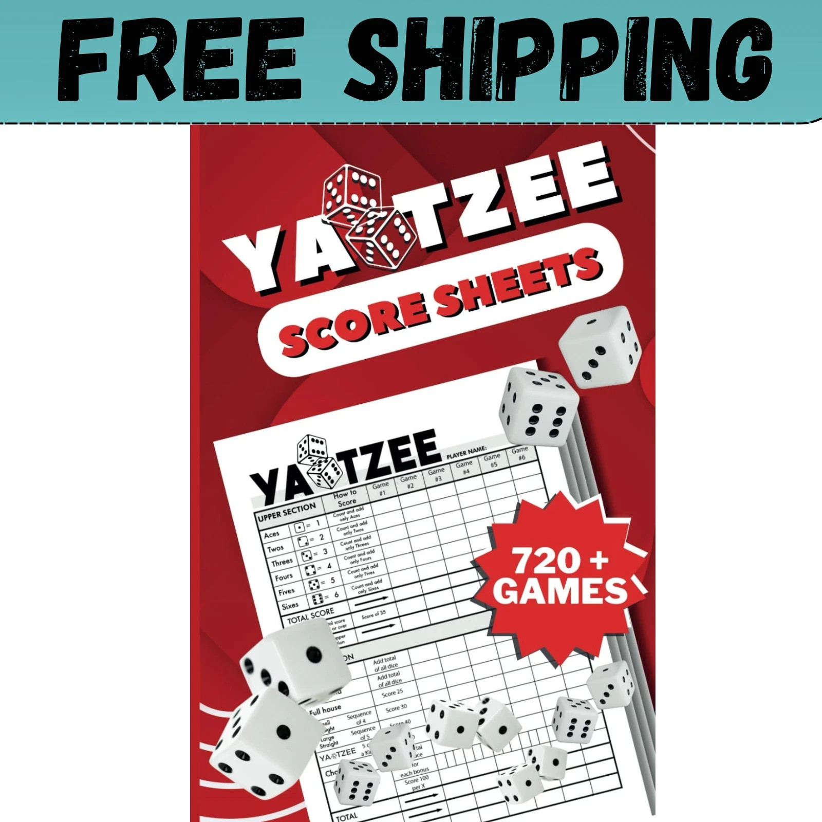 Yahtzee Score Sheets: 720+ Score Games for Scorekeeping, Yahtzee Score Pads, 6 X