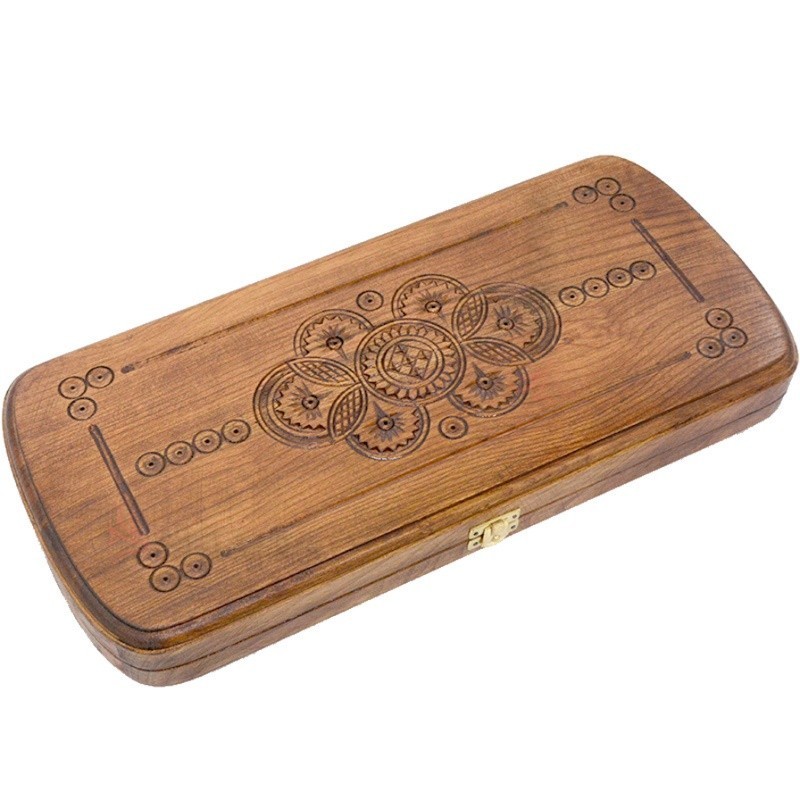 Handmade Wooden Backgammon Set “Champion” – Large Carved Board 16.5×15 in