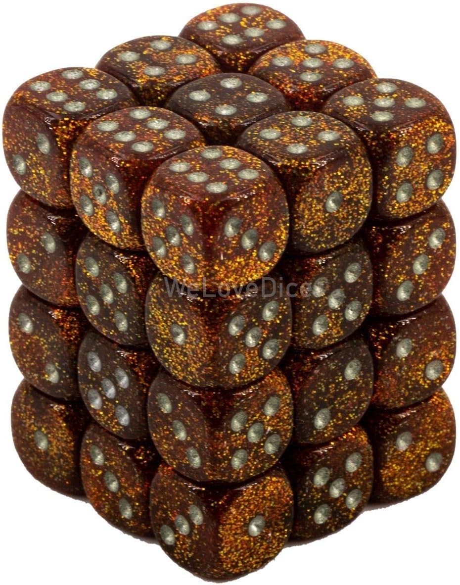 d6Cube12mm Glitter Polyhedral GDsv – Chessex (Pack of 36)