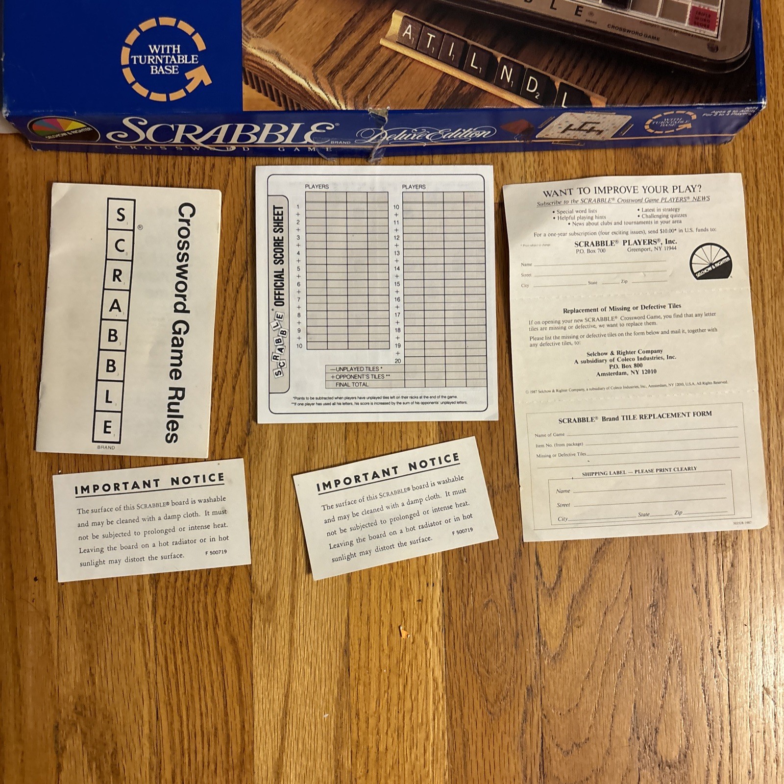 Scrabble Deluxe Rotating Turntable Board Game 1987-only 68 Letters and 3 trays