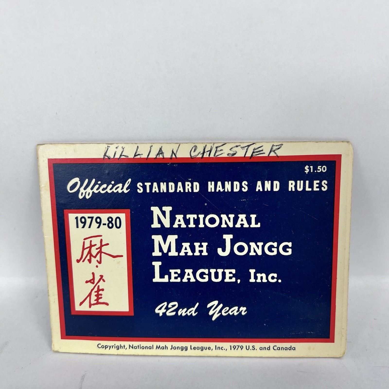 National Mah Jongg League Official Standard Hands And Rules Card 1979-80 42nd