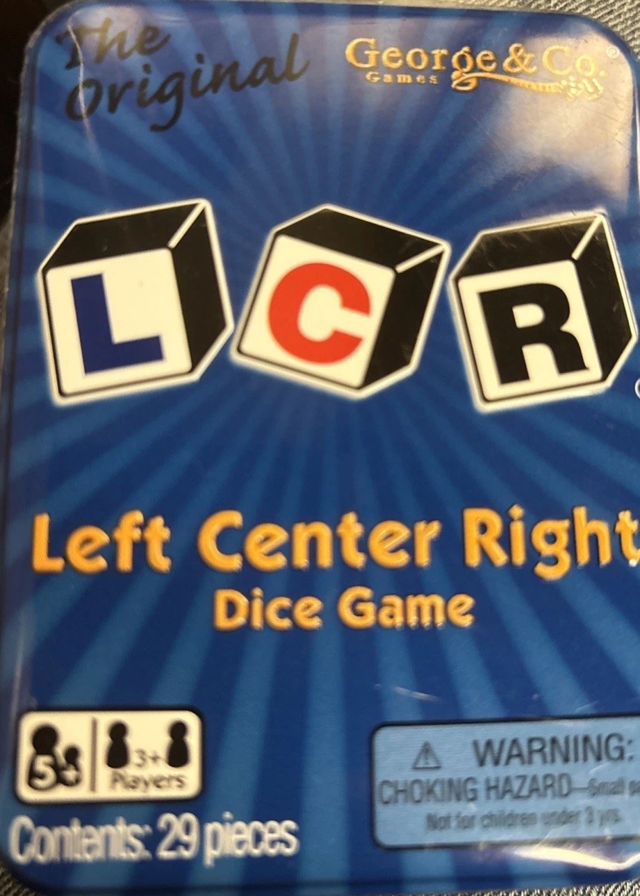LCR® Left Center Right™ Dice Game – Blue Tin