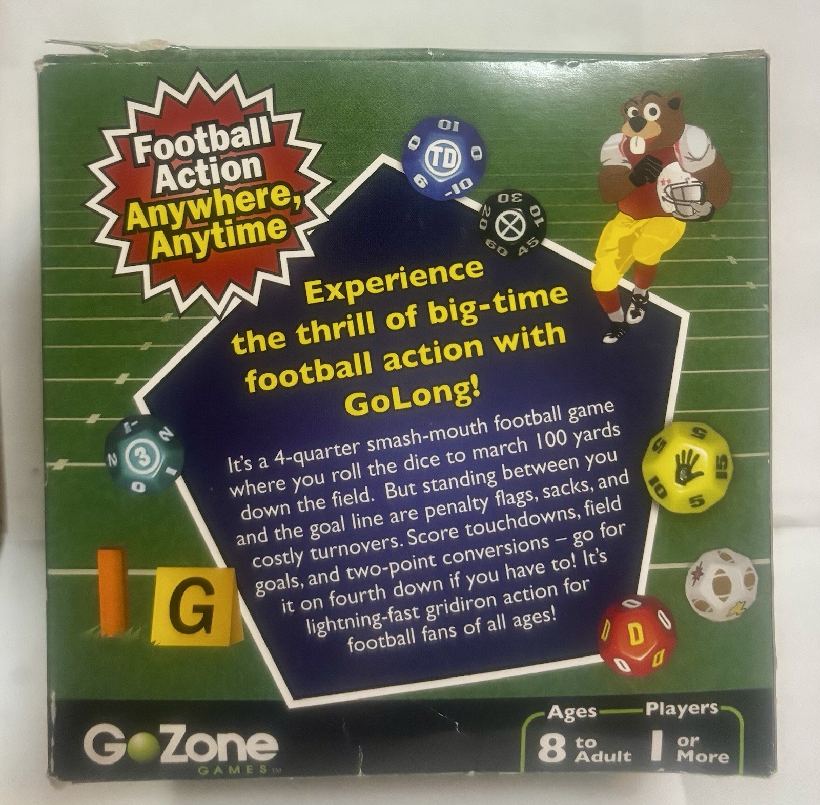 Go Long Football Dice Game Travel Edition By GoZone Games Easy Quick & Portable