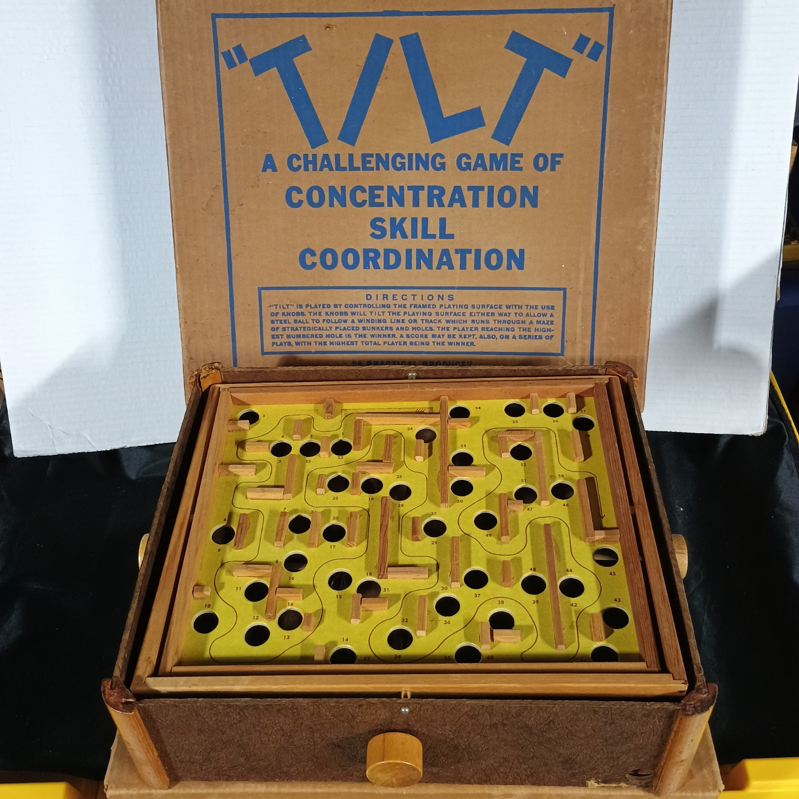 Wooden Tilt Game Marble Labyrinth Maze Original Box