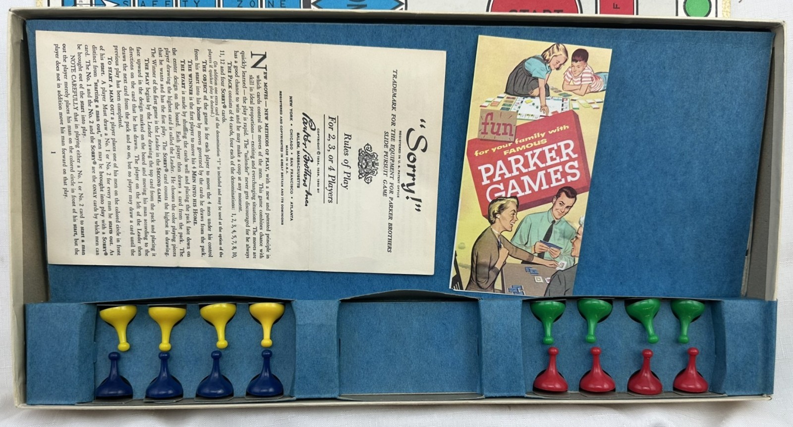 1950 Sorry! Game by Parker Brothers Complete in Great Condition FREE SHIPPING