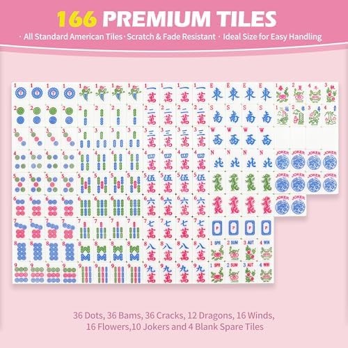 Jolitac American Mahjong Game Set, 166 Premium Tiles, Mahjong Tile Set with Stur