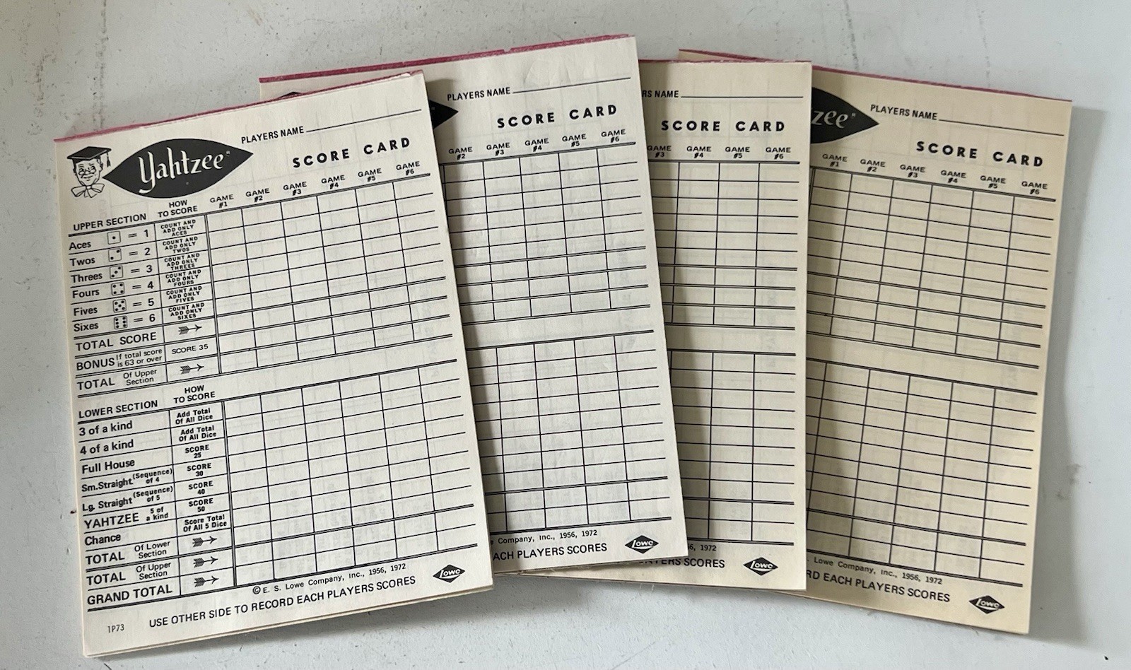 Vintage 1956 Yahtzee Complete E.S. Lowe Dice Game w Dice Cup Box Manual VG! MCM