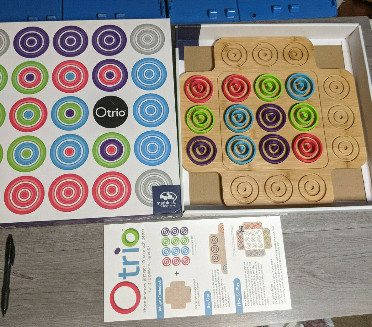 Otrio Board Game Complete Wooden Strategy, Marbles Brain Workshop, Played Once