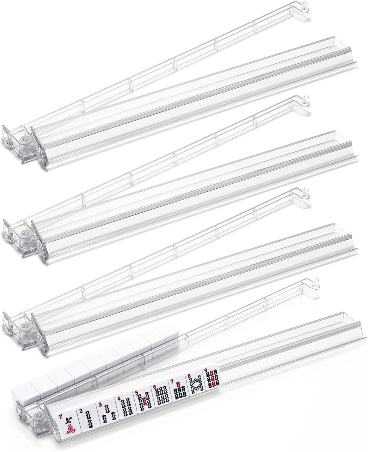 Mahjong Racks with Pushers, 4PCS Mahjong All-in-One Tile Rack and Pusher, Cle…