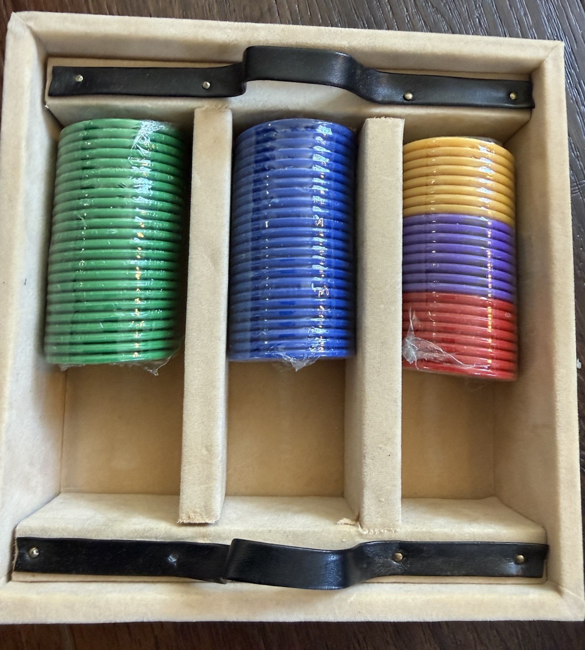 Vintage SEALED Poker Set Domino Box Chips Cards Dice Mid Century 7”