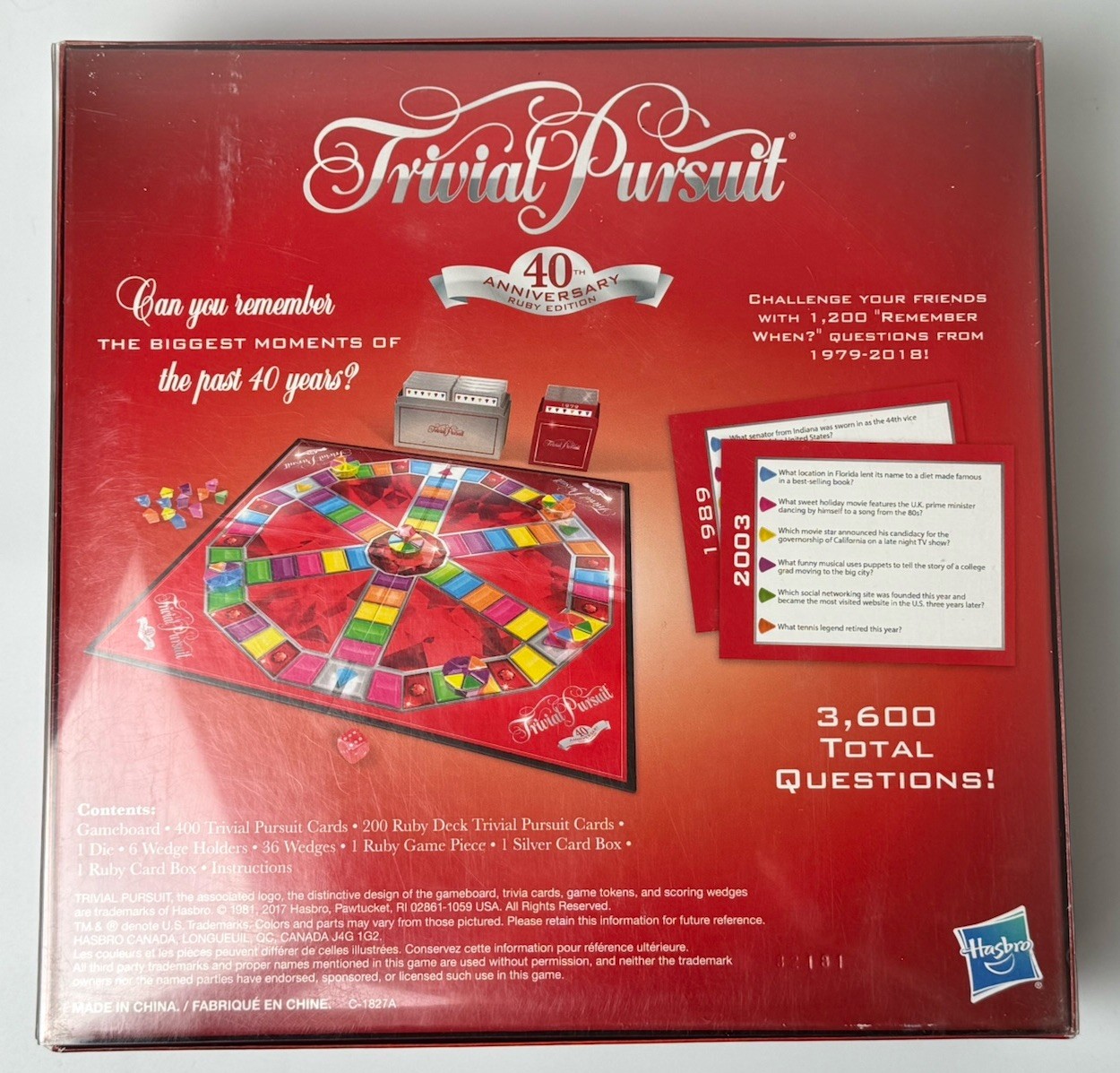 Hasbro Trivial Pursuit 40th Anniversary Ruby Edition Game Board