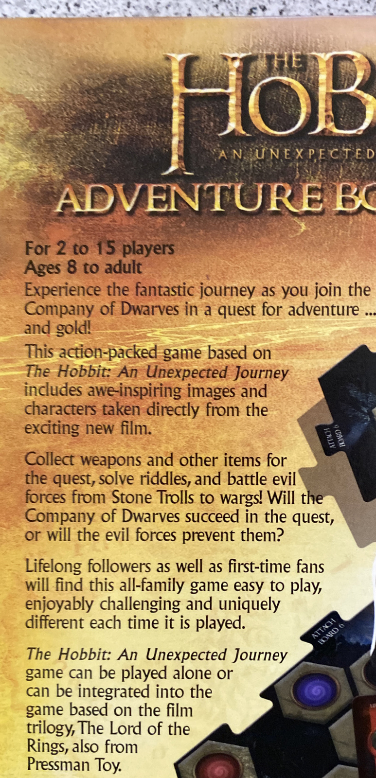 The Hobbit An Unexpected Journey Adventure Board Game Pressman Games