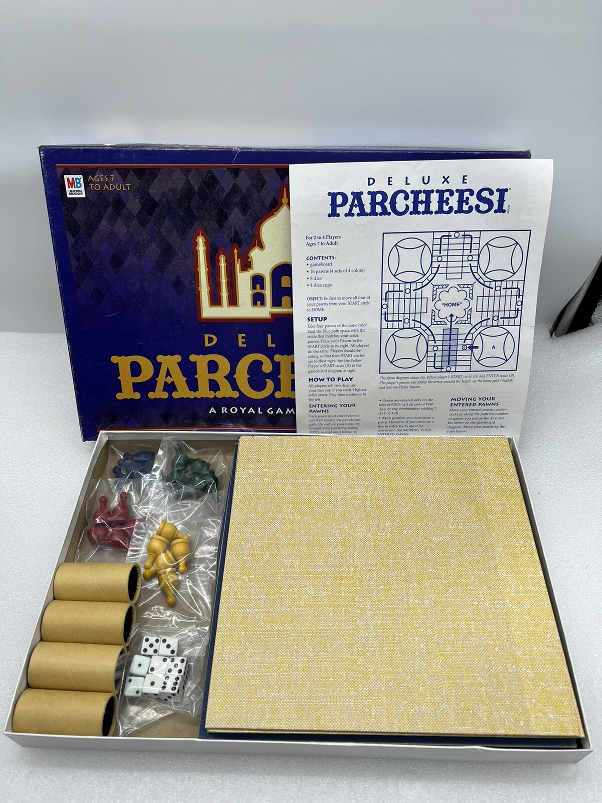 VINTAGE “Deluxe Parcheesi” Game by Milton Bradley – 1999 Edition – 100% COMPLETE