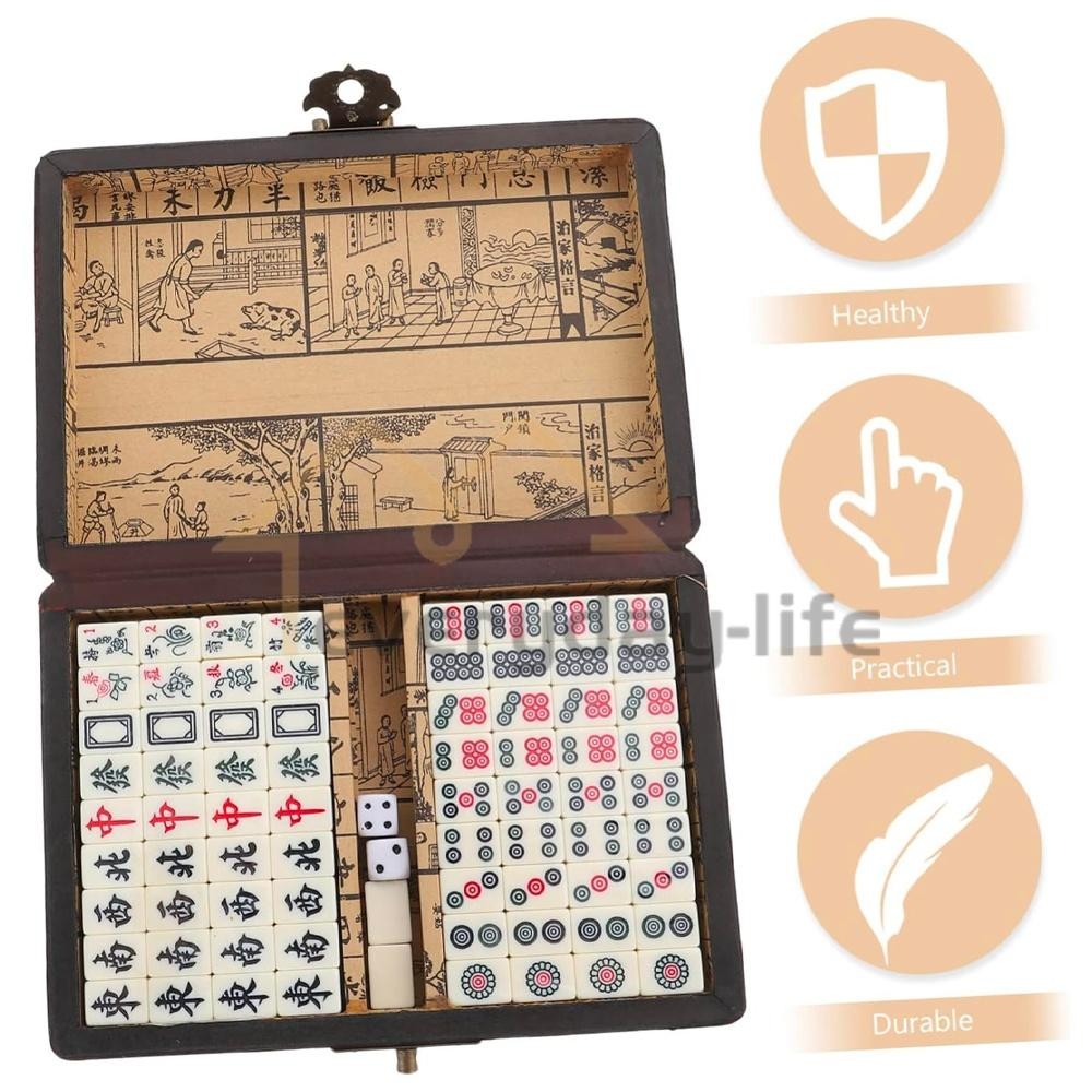 Vintage Chinese Mahjong Set Traditional 144 Tiles Mah-Jong Game Set w/ Case Box