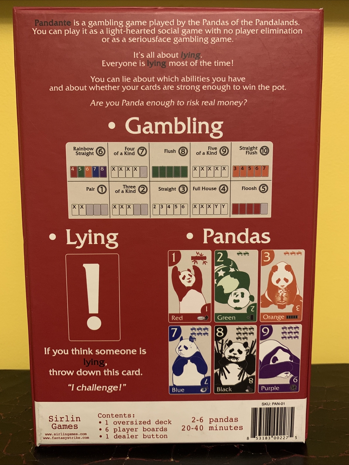 Pandante Card Board Game [~COMPLETE~] Sirlin Games
