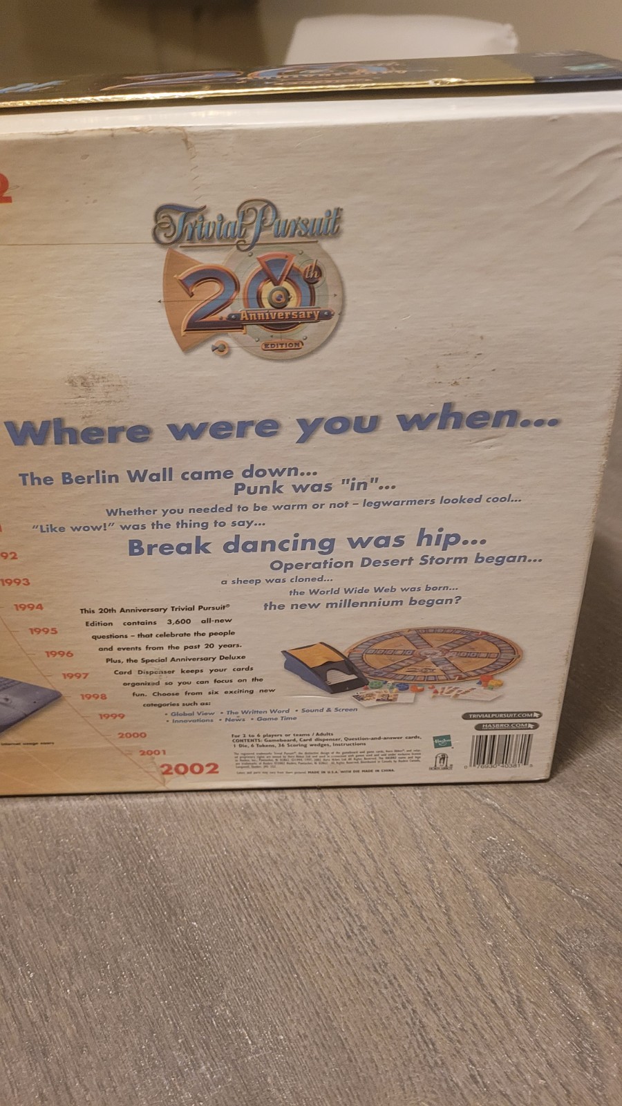 Vintage Trivial Pursuit 20th Anniversary Edition Hasbro Board Game 2002 Complete
