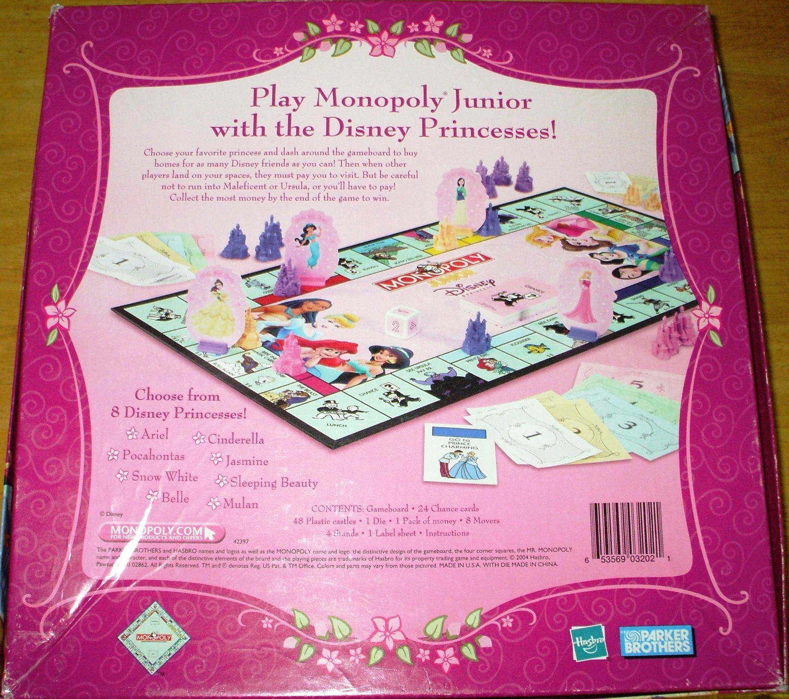 2004 Monopoly Junior Disney Princess Ed. Jasmine Ariel COMPLETE! w/CASTLES MINT!