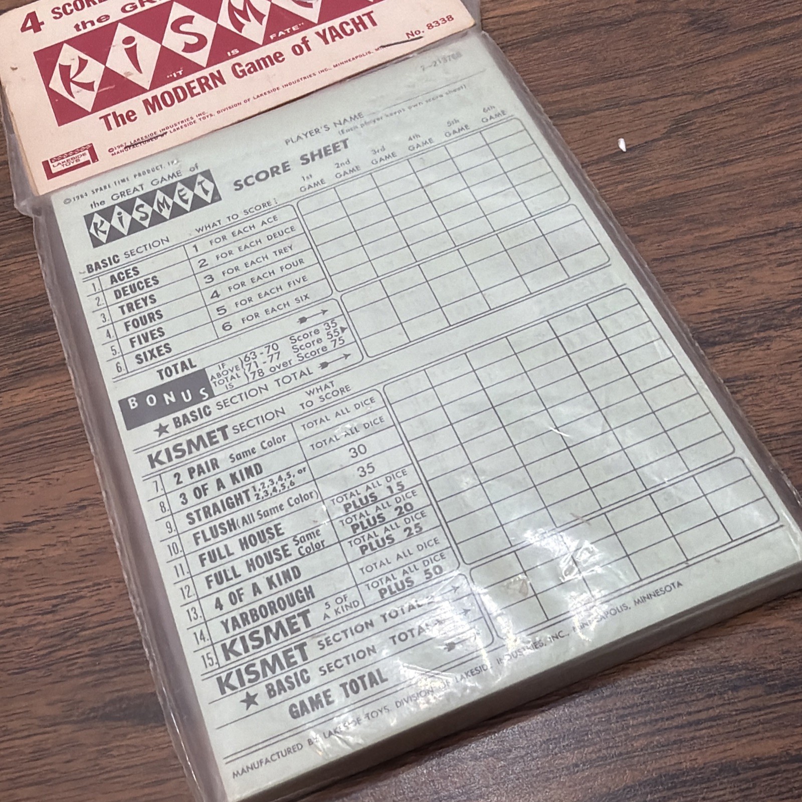 Kismet Dice Game Of Yacht Vtg 60s – Replacement Score Sheet Pads – Pack of 4 NOS