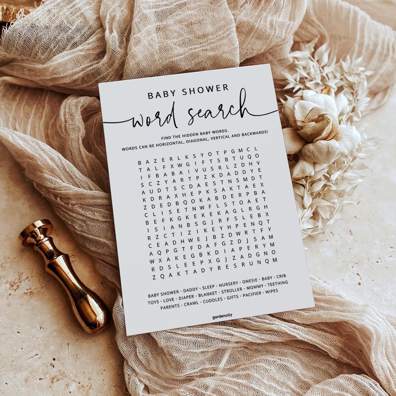 50 Baby Shower Word Search Game Cards, Fun Baby Shower Games for Boy or Girl,…