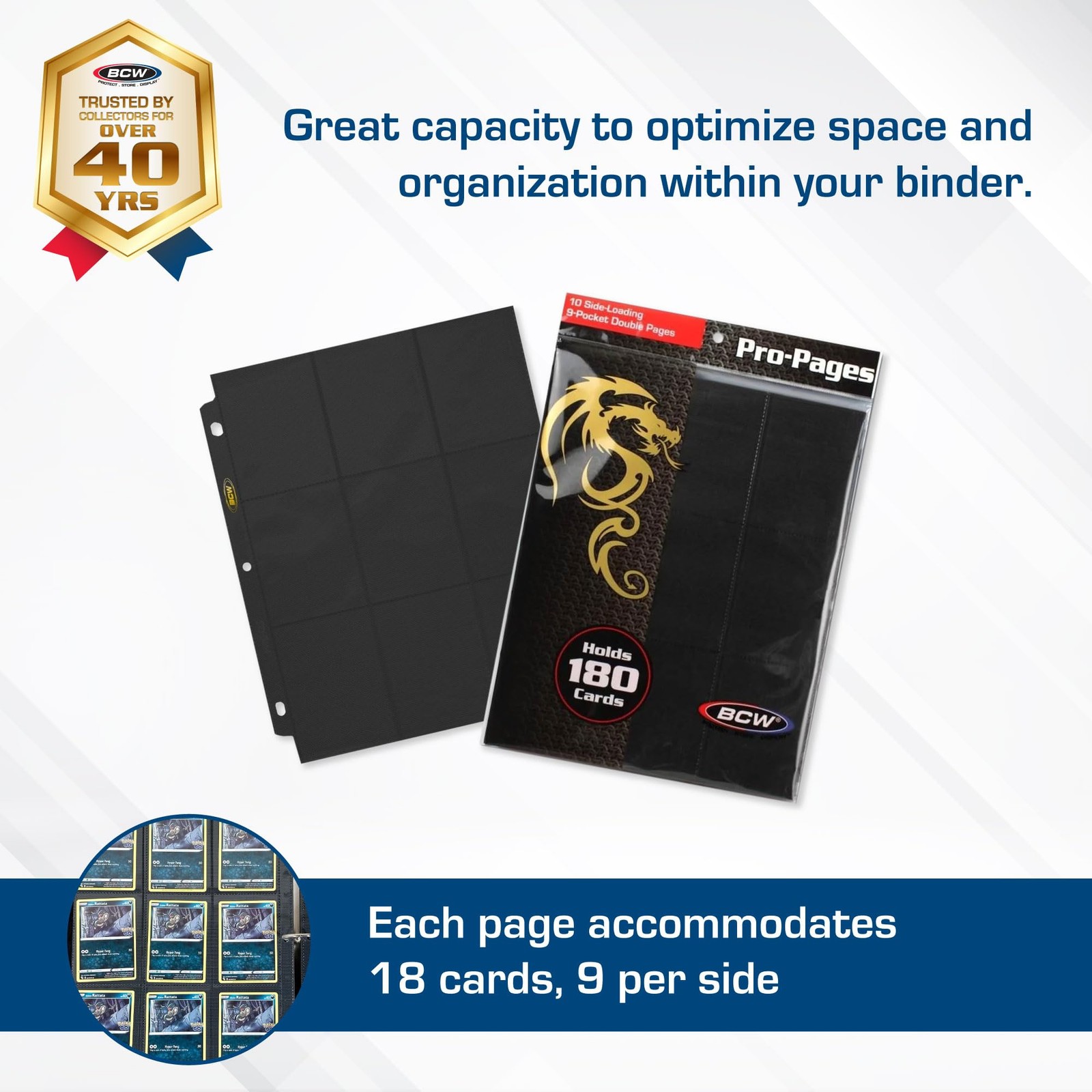 Double-Sided 9-Pocket Pages Holder – 10 Black Pages | Trading Card Binder She…