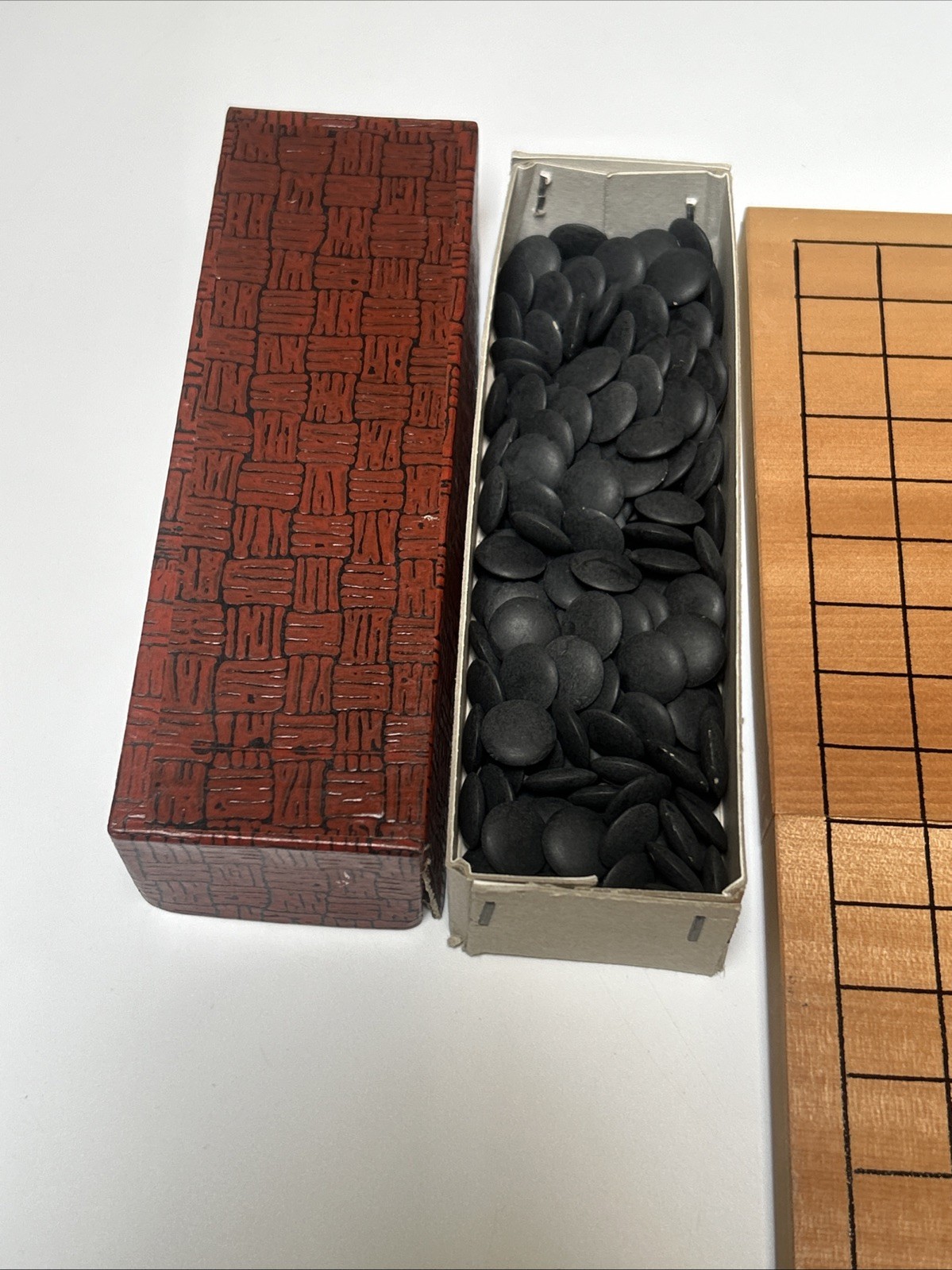 Vtg. Wooden Go Board, 13 X 11.5” Folding, Solid Wood, W/ Boxed Game PCs Japan