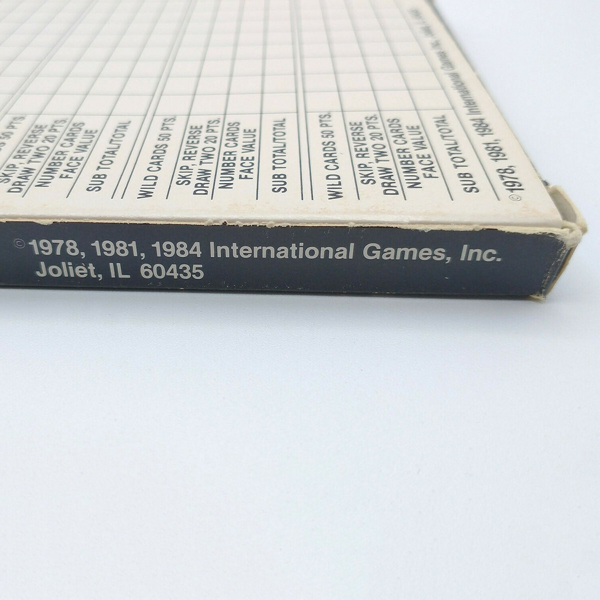 UNO Score Pad / 2 Sided Score Sheets in Box / 1984 Vintage International # 4001
