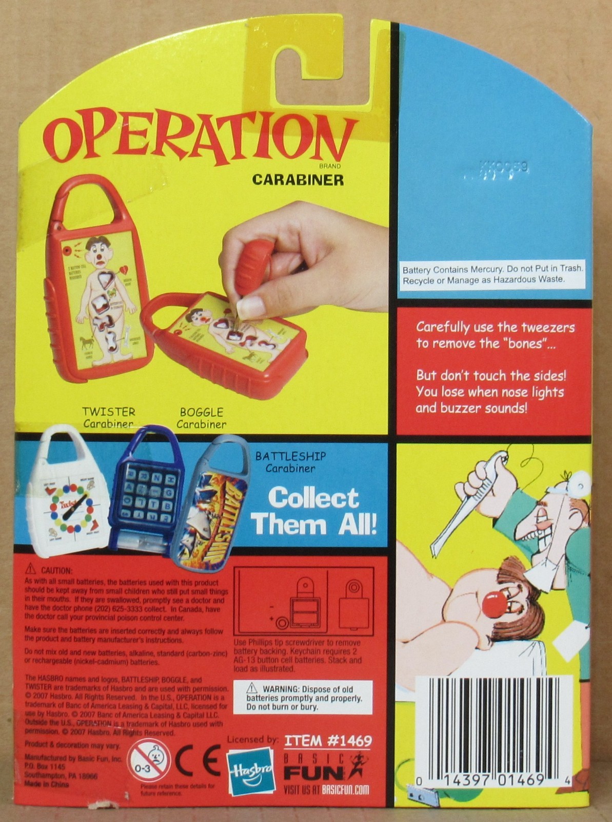 Mini “Operation” Game Carabiner by Hasbro/Basic Fun 2007 NIP