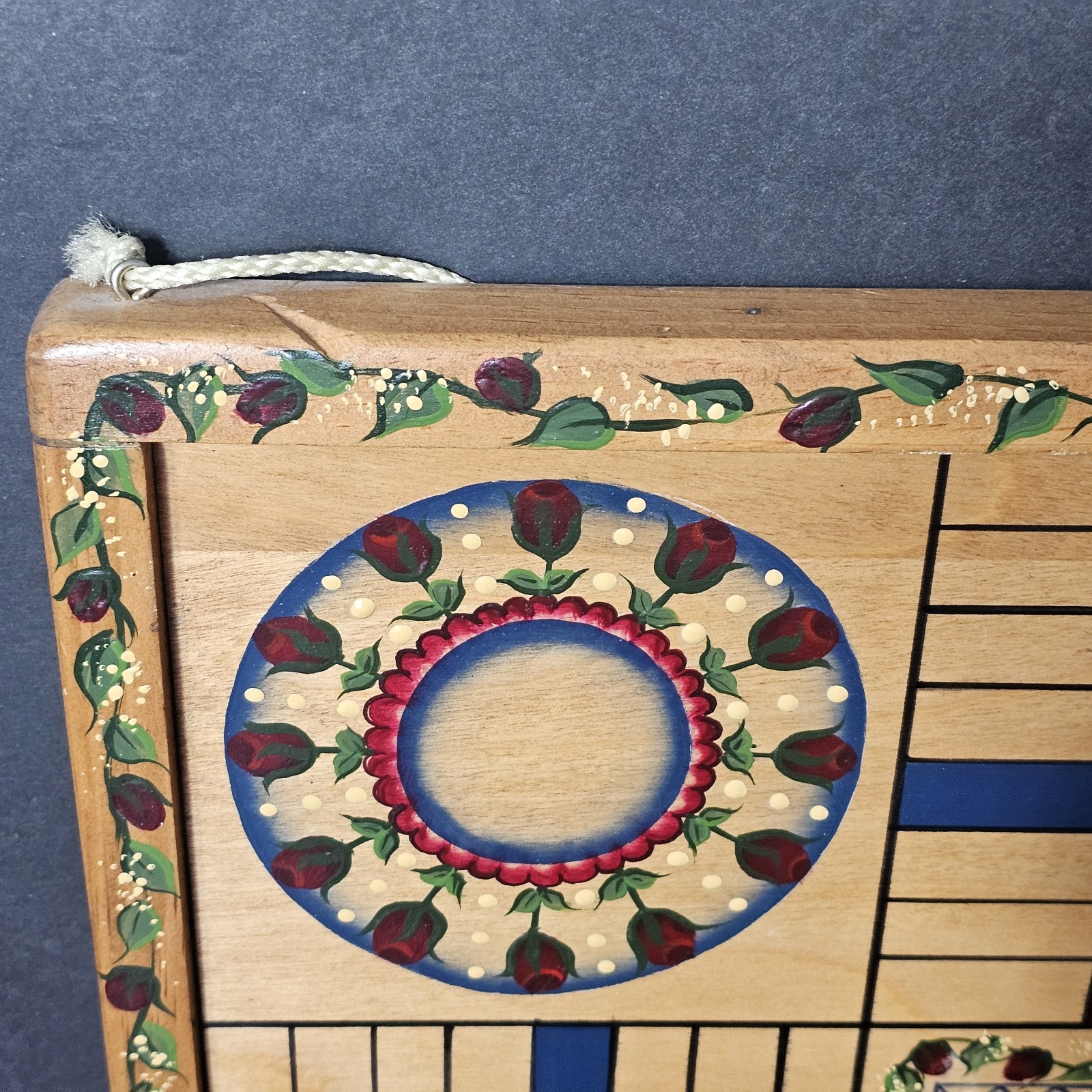 Vintage Parcheesi Wooden Board Handpainted Game, Folk Art