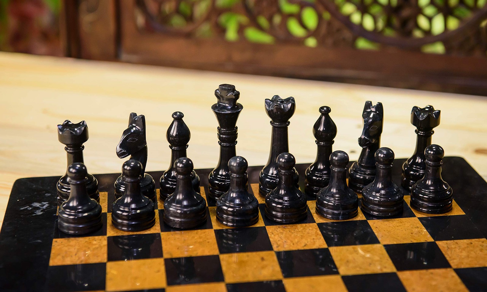 Radicaln Marble Chess Set 15 Inches Black and Golden Handmade Luxury Board