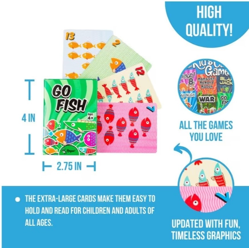5 Pack Regal Games Card Games for Kids – Go Fish, Crazy 8’s, Old Maid, Slap Jack