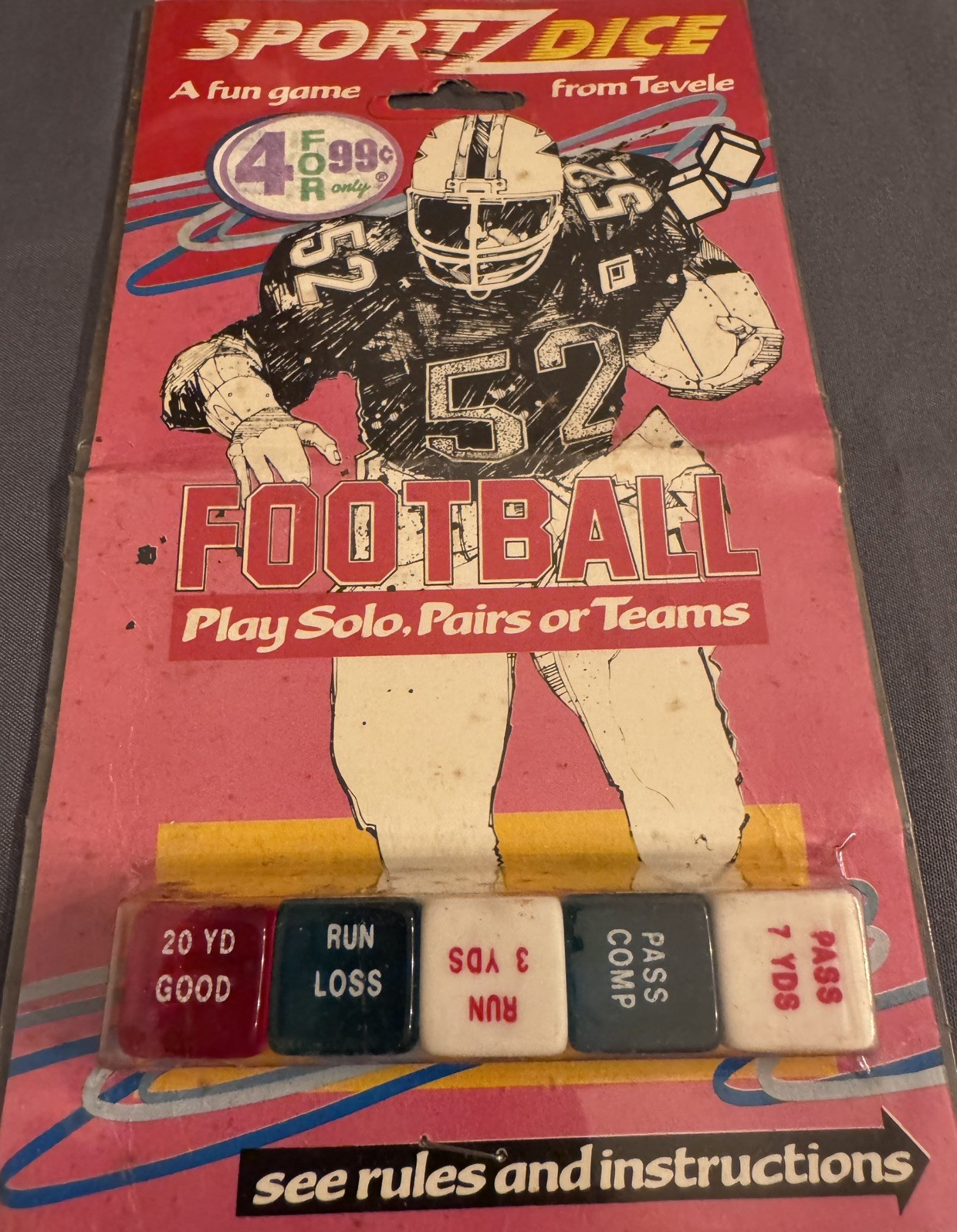 Sportzdice Football 5 Dice Set Game by Tevele 1986 (Pg59E)
