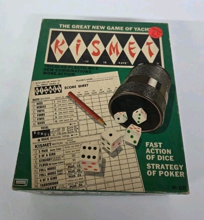 Vintage 1970 KISMET Dice Game of Yacht Lakeside – NO DICE – Scorepads, Cup, Box