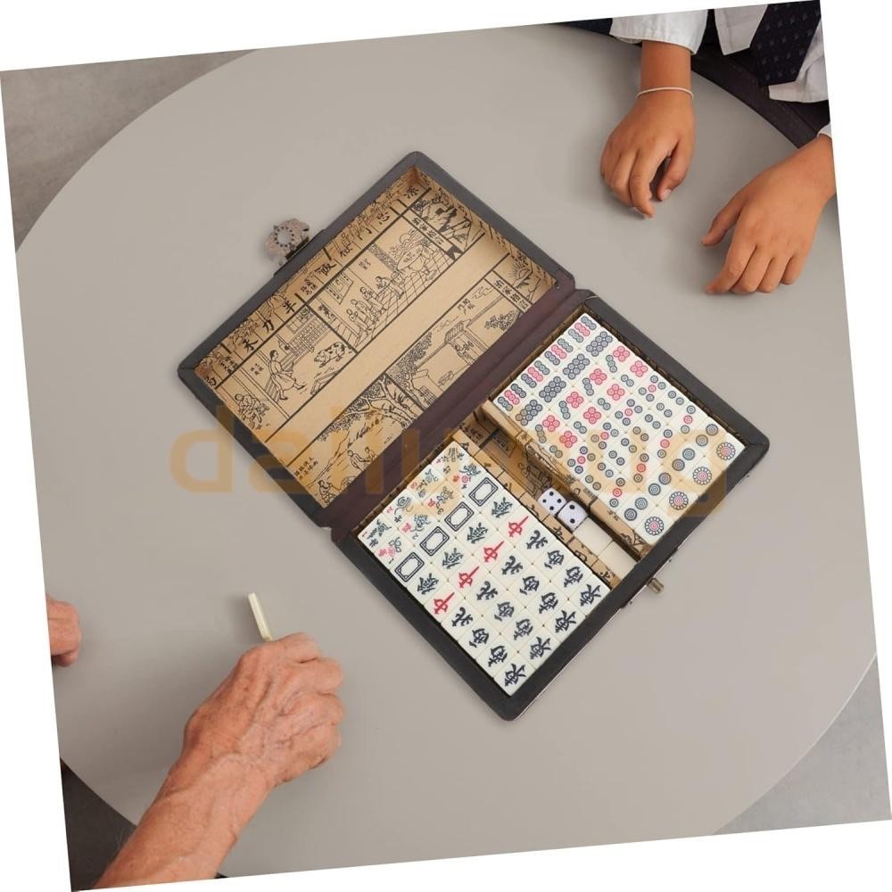 Chinese Mahjong Game Set 144 Ivory/Vintage Colored Tiles w/ Case