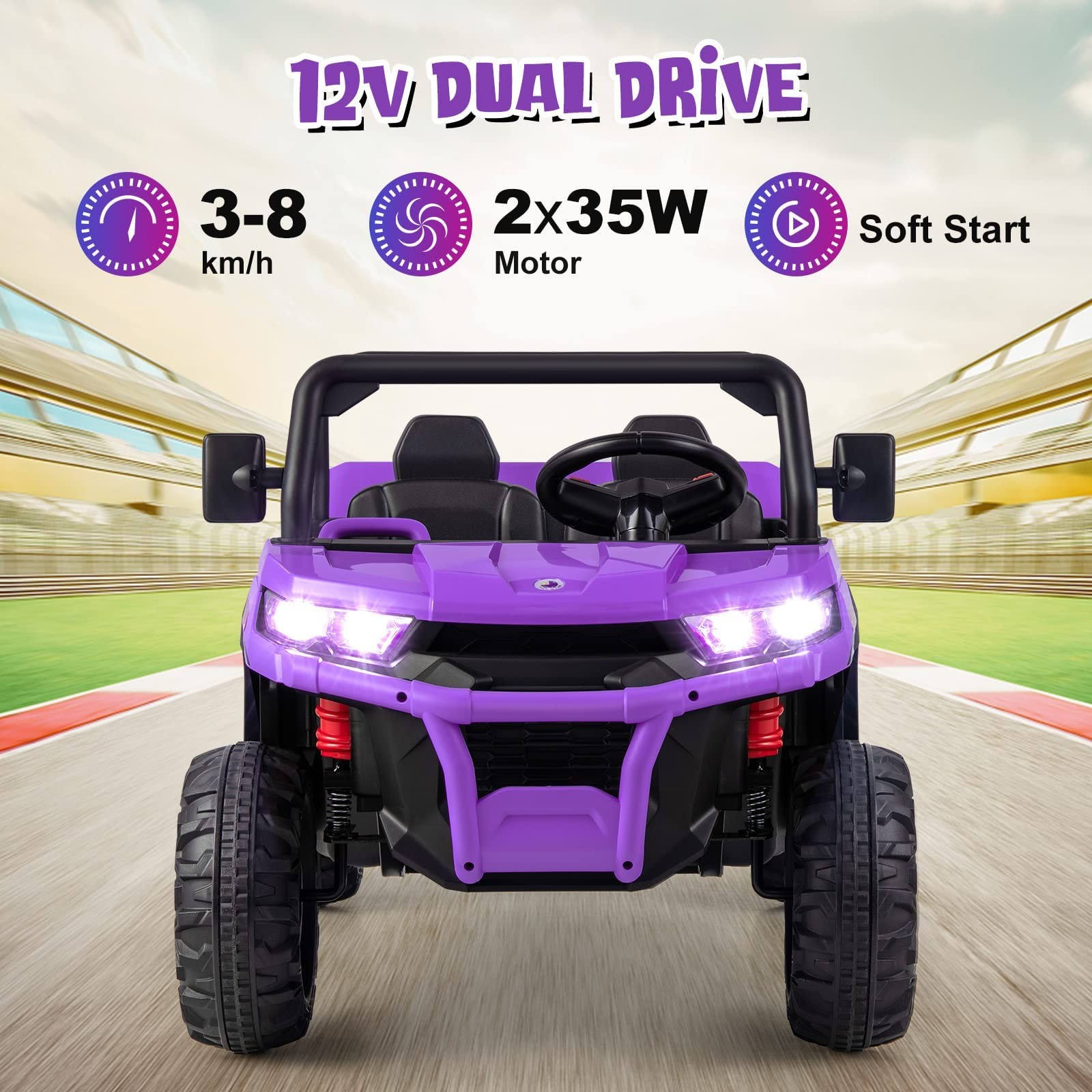 12V Electric Ride On Car 2 Seater UTV Remote Control Violet OLAKIDS Off-Road
