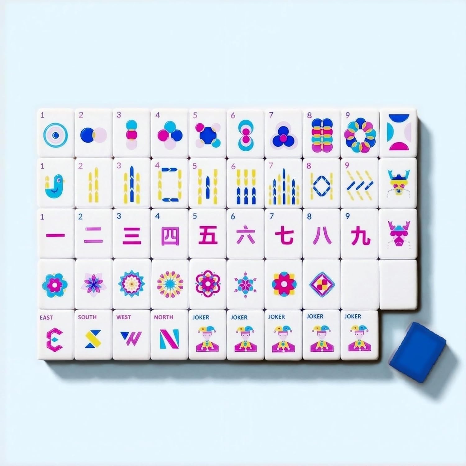 Light Blue American Mahjong Tile Set(1.2″), 160 Engraved Tiles with Mahjong Tile