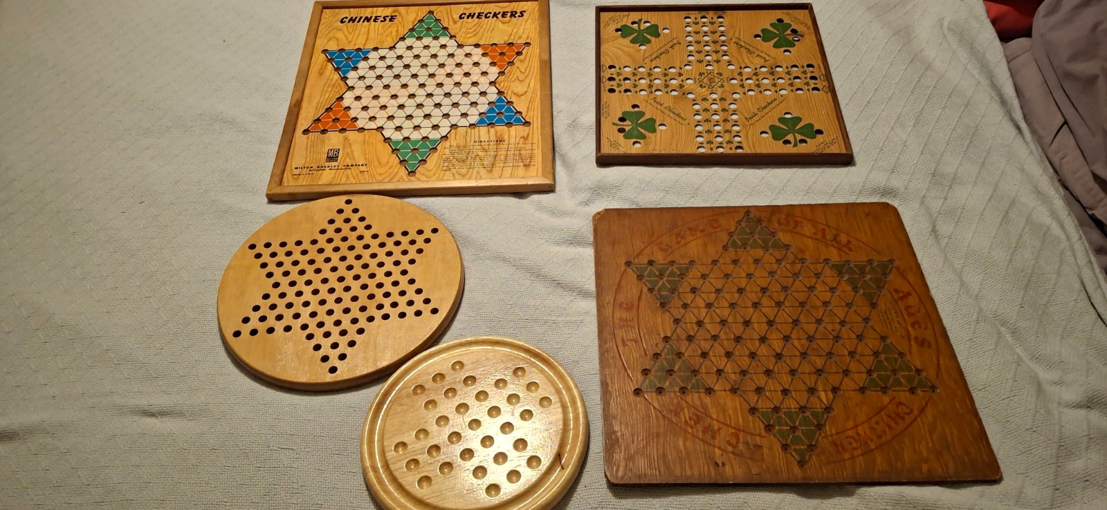 3 Vintage Chinese Checker Boards & 2 Solid Oak Boards
