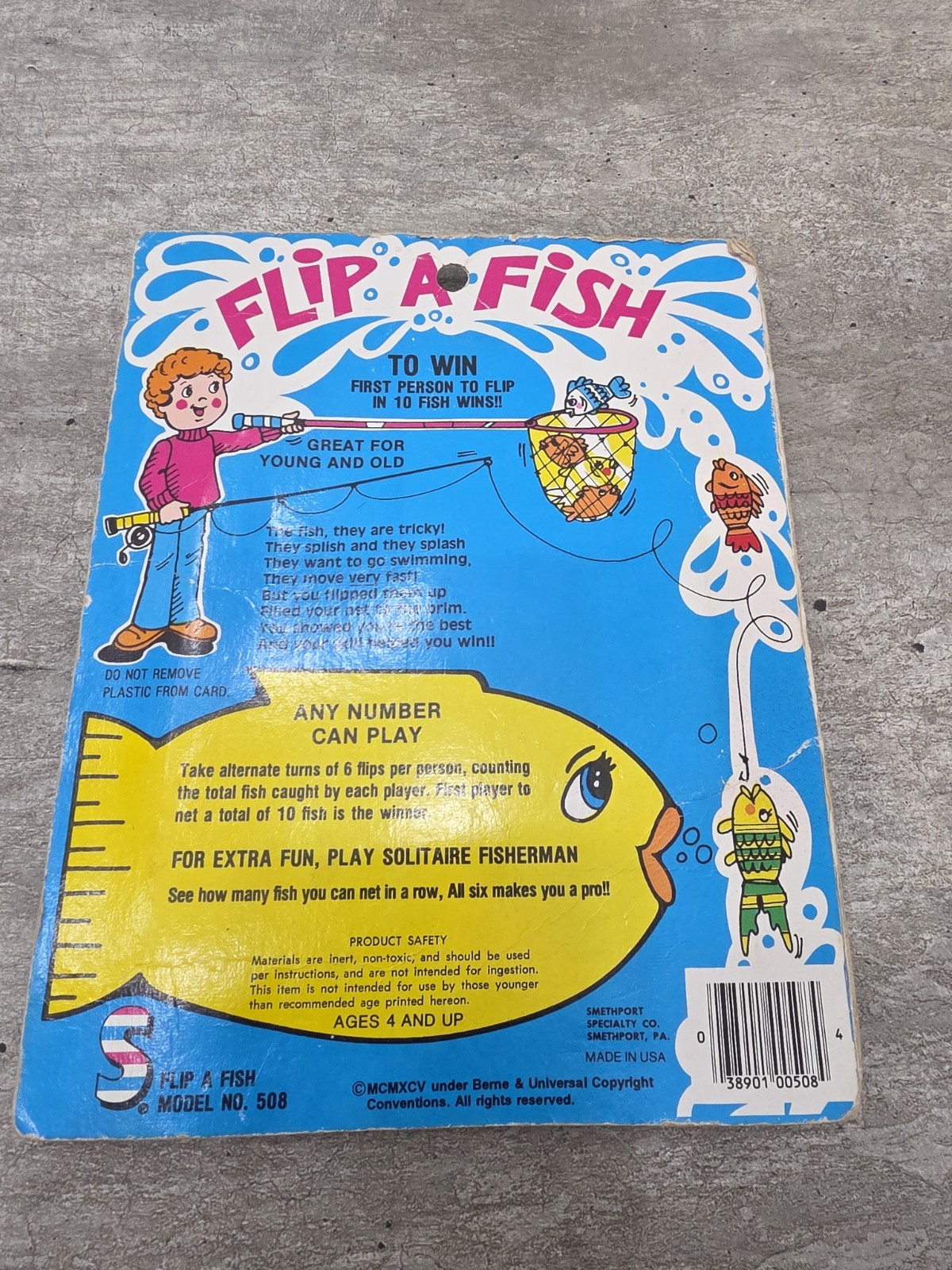 Vintage 1981 Flip A Fish Game Cardboard 80’s Rack Toy Model No 508 Berne Works