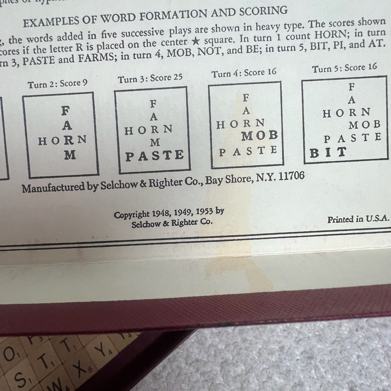 VTG 1953 Scrabble Crossword Game Regular Edition Maroon Box Red Board ALL TILES