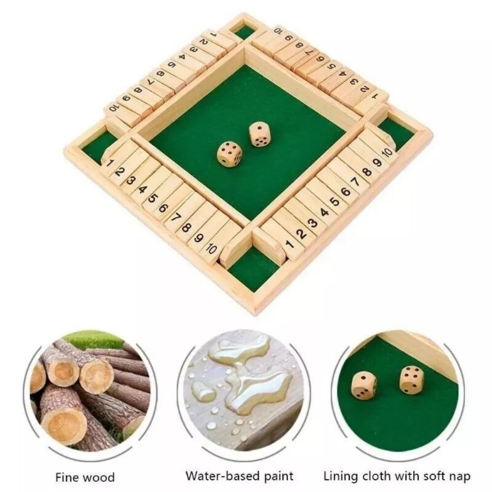 4-Player 10 Number Shut The Box Dice Game. Family Party Porch Pub Bar Board Game