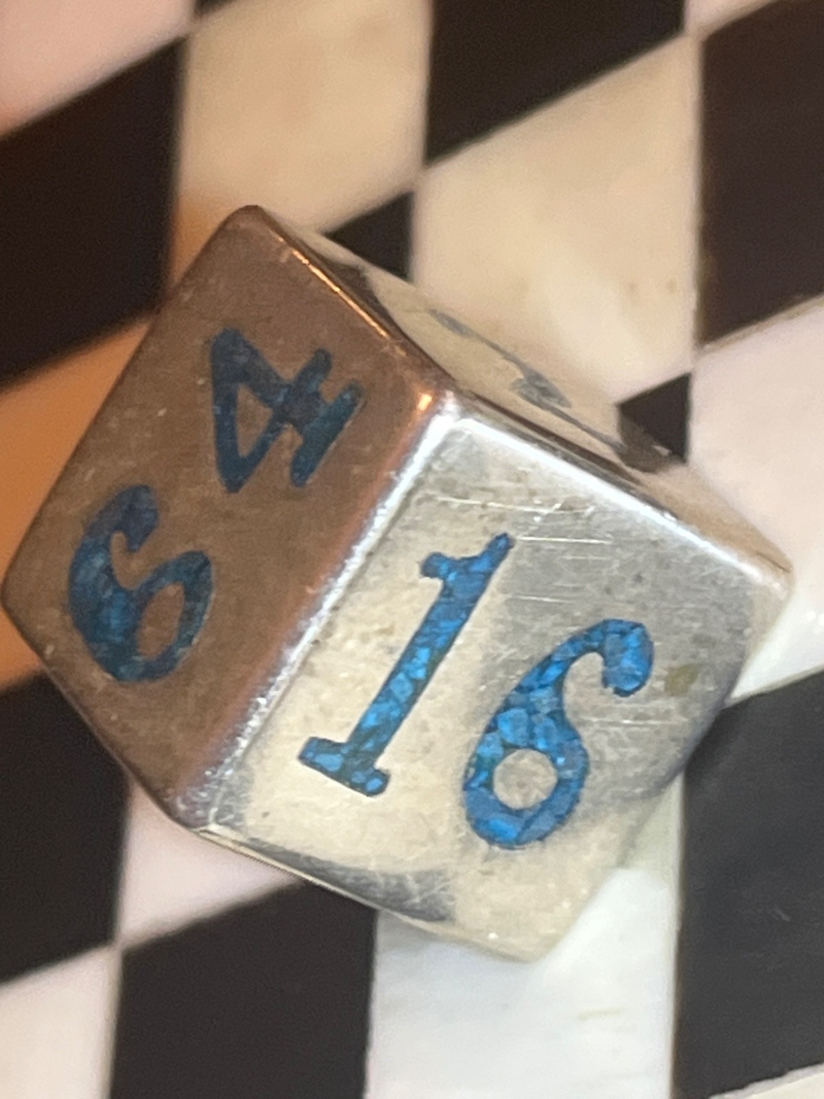 Vintage RARE sterling silver backgammon doubling cube dice 021626@