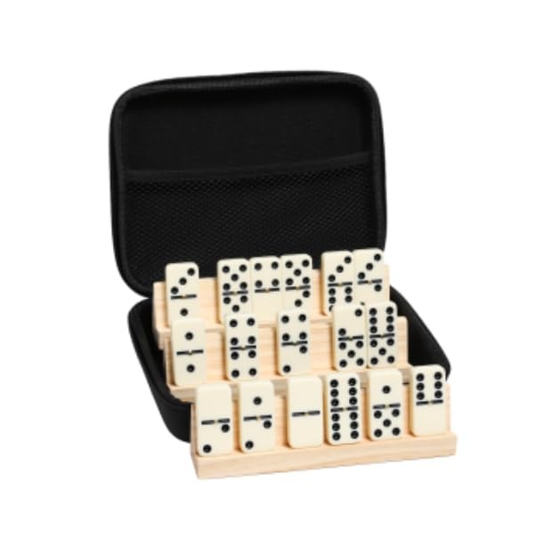 Double 6 Dominoes Set for Adults – 28 Durable Tiles with 4 Tile-Holding Racks…