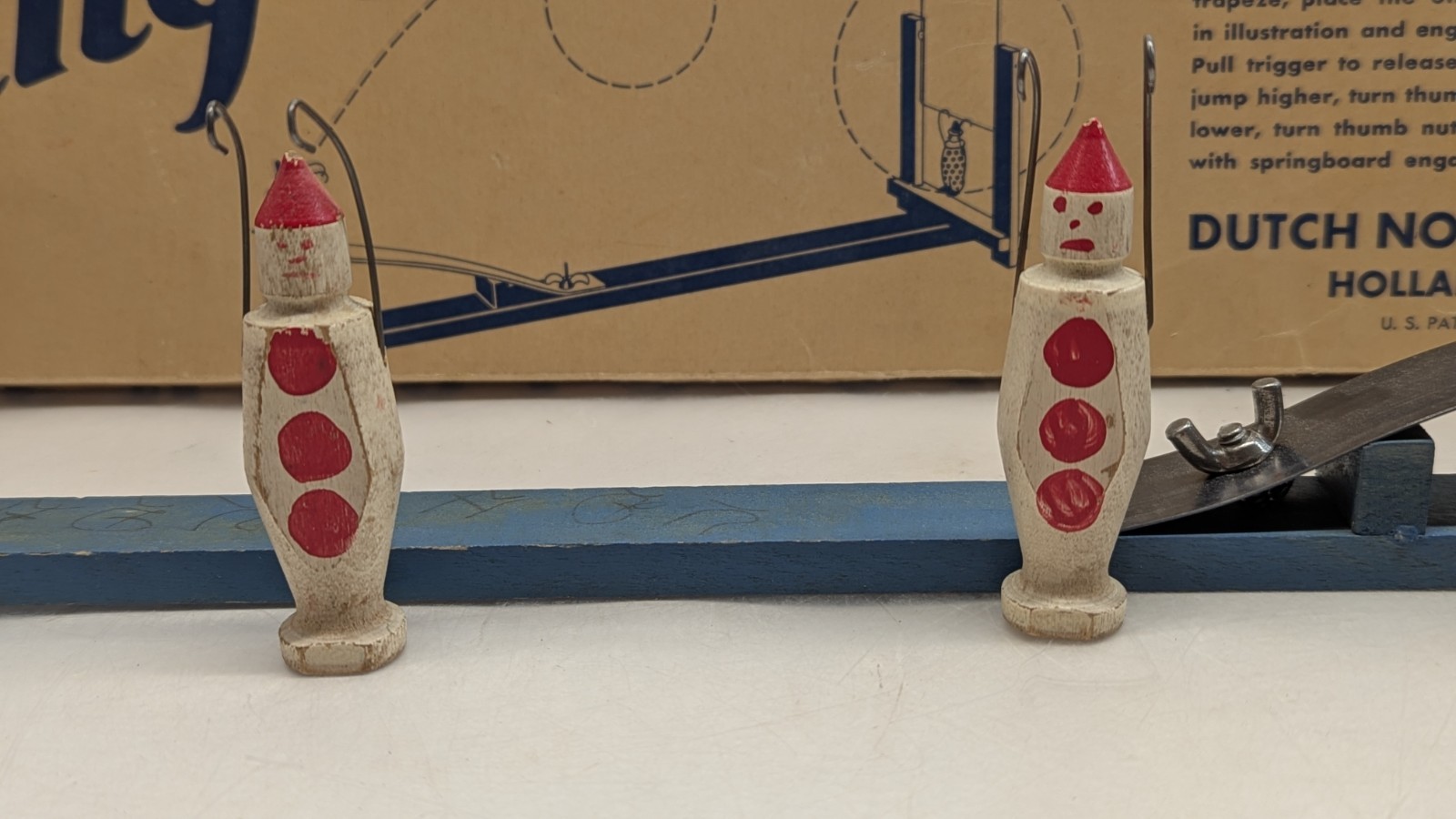1920s Vintage Rare Flying Clowns Toy Dutch Novelty Wood Flip Game Pieces Circus