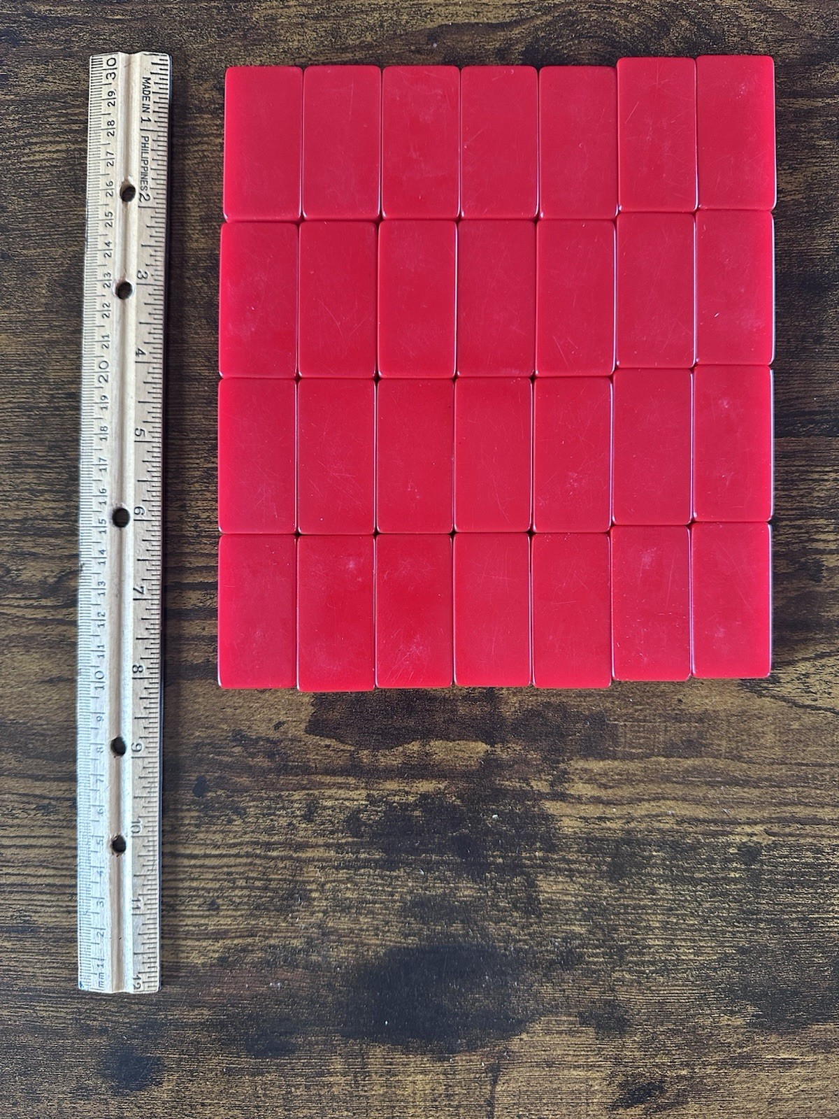 Vintage Set of Puremco No. 616 Standard Marblelike Dominoes Red