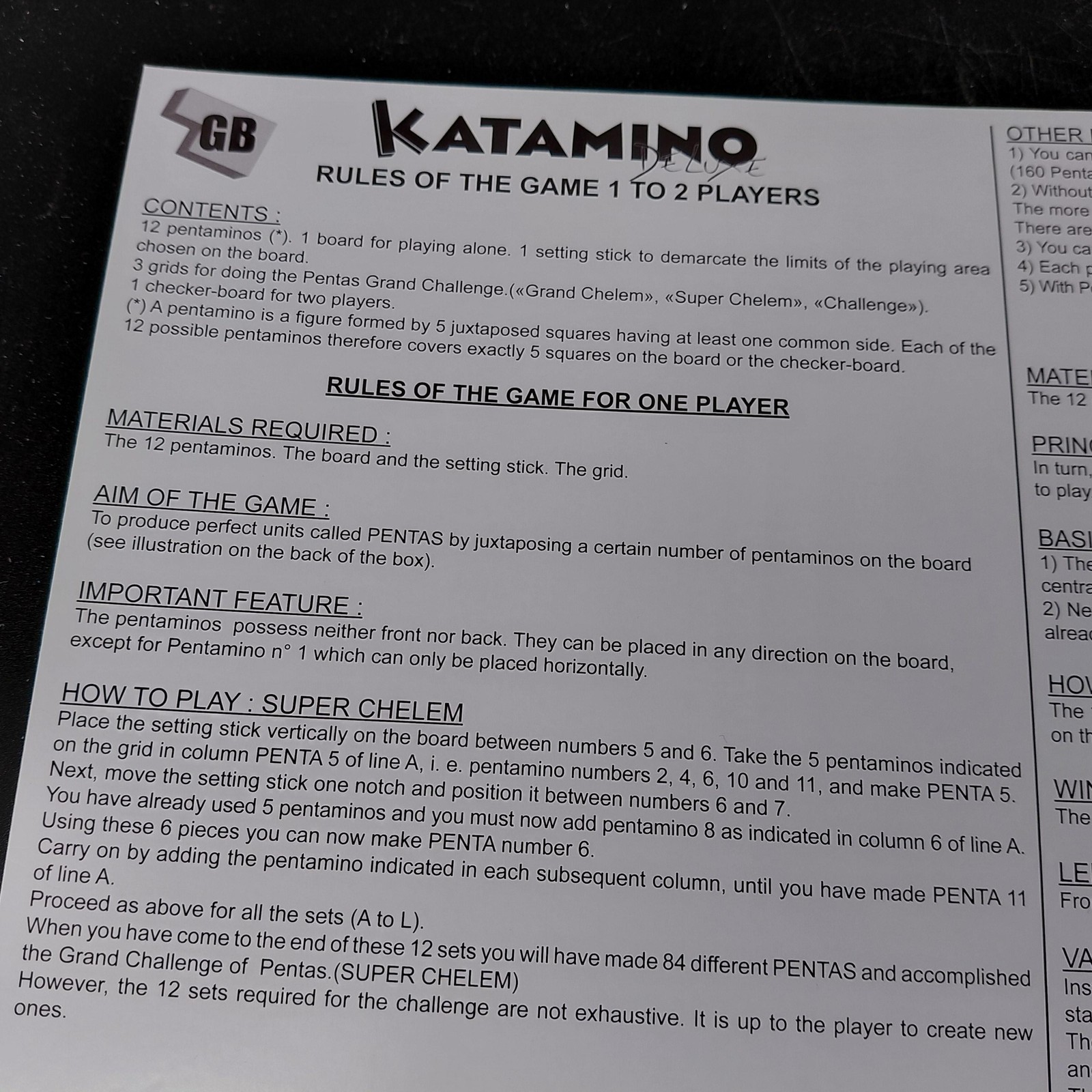 Katamino Deluxe Board Game Gigamic 1993 Strategy Puzzle 1-2 Player 7+ Complete