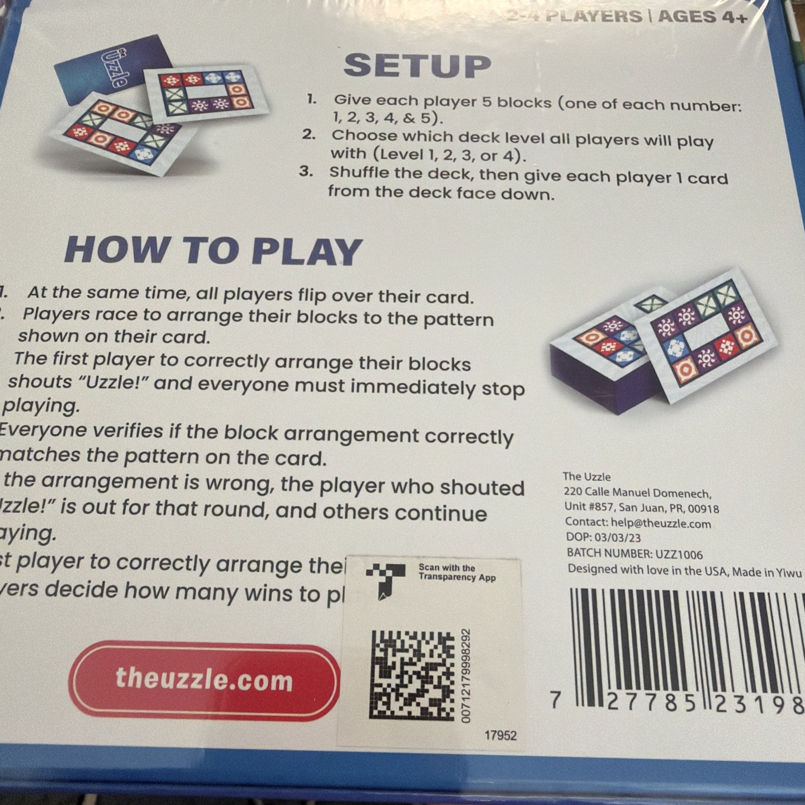 The Uzzle Board Game Family Block Puzzle for Children & Adults New Sealed